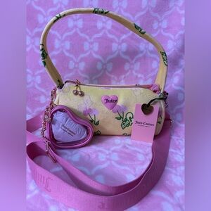 Juicy Couture Yellow Cherry Mini Shoulder Bag with Pink Strap & Heart Coin Purse